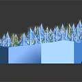 Cartoon Forest Scene With Blue Green Trees Grassland Path And Small Characters