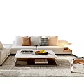 Modern Light Colored Sofa Coffee Table Set With Decorative Pillows And Area Rug 3d model