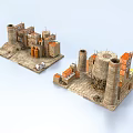 Future Architecture Models Featuring Cylindrical Towers And Orange Pipe Structures 3d model