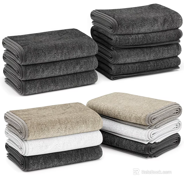 Soft Stacked Towels in Various Colors Including Gray Black Beige and White 3d model 