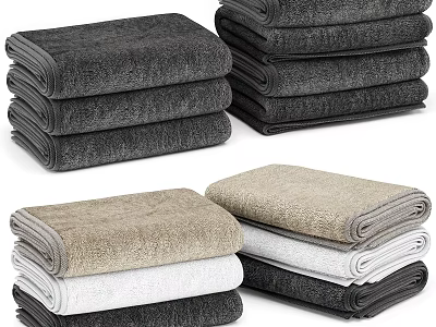 Soft Stacked Towels in Various Colors Including Gray Black Beige and White 3d model