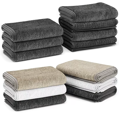 Soft Stacked Towels in Various Colors Including Gray Black Beige and White 3d model