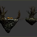Natural Scene With Dry Trees Green Grass Stones And Yellow Fruits On Floating Islands