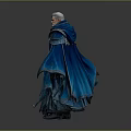 Man With White Hair And Long Beard In Blue Flowing Robe With Mystical Attire