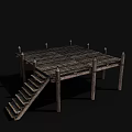 Ancient Architecture Wooden Platform Featuring Spiked Tops And Stairs Structure 3d model