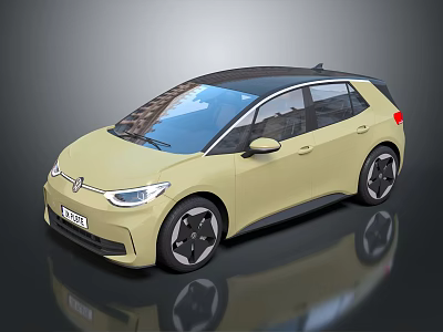 Yellow Electric Car With Black Roof Modern Five Door Design And Sleek Alloy Wheels 3d model