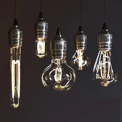 Vintage Pendant Lights With Edison Bulb Clear Glass Shade And Metal Base For Interior Decoration 3d model