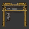 Two Wooden Equipment Tables With Grid Top Surfaces And Sturdy Legs