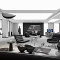Modern Office Interior With Open Space Black White Color Scheme Sofas Coffee Tables And Bookshelf