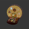 Detailed Miniature Room Model With Furniture Decor Items And Equipment