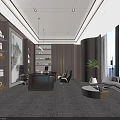 Modern Office Interior With City View Sofa Desk Green Plant And Decorative Elements 3d model
