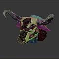 Sci fi Character With Futuristic Mechanical Bull Head Green Horns And Black Armor