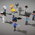 Game And Movie Cartoon Characters In Various Professional Costumes Standing With Arms Outstretched