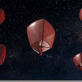 Red Decorative Sky Lanterns Floating In Night Sky With Starry Background 3d model