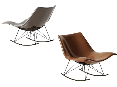 Modern Leather Leisure Rocking Chairs In Gray And Brown With Metal Frames 3d model