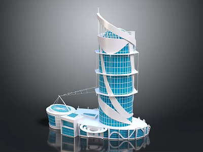 Modern Urban Architectural Complex With Glass Curtain Walls And Unique Tower Design 3d model