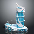Modern Urban Architectural Complex With Glass Curtain Walls And Unique Tower Design