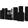 Black and Brown Speakers with Various Types Shapes Sizes Including Floorstanding Bookshelf Subwoofer Neatly Arranged