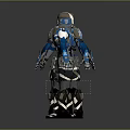 Blue Gray Futuristic Game Movie Character In Tech Armor With Luminous Lines And Four Angles