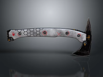 Modern Tactical Axe with Honeycomb Pattern Handle Silver Black Red Accents and Metal Blade 3d model