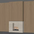 Modern Interior Stone Fireplace With Wooden Wall Paneling And Burning Logs