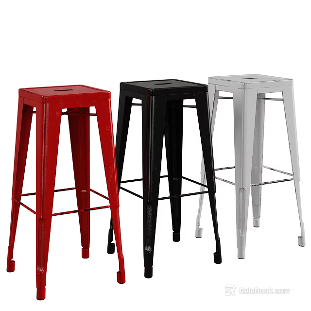 Modern Metal Bar Stools in Red Black White with Simple Design for Home Bar 3d model 