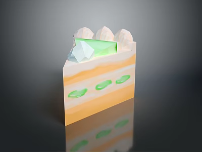 Layered Cake With Orange Yellow Layers Green Filling And White Cream Topping 3d model