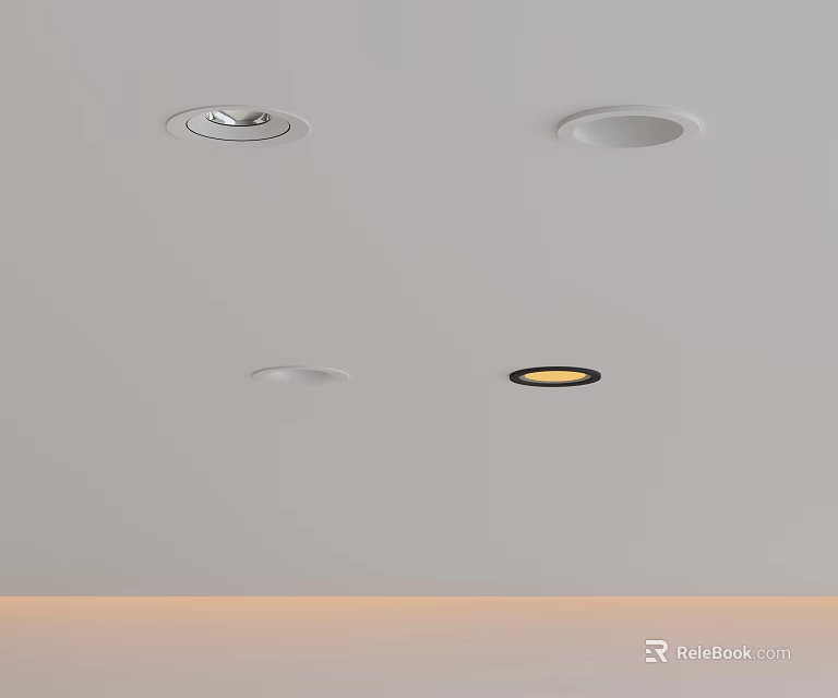 Modern Recessed Downlights and Spotlights on Ceiling with Illuminated and Unlit Design 3d model 