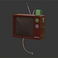 Vintage Television With Wooden Frame White Mug And Antennas On Plain Background