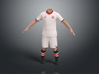Soccer Uniform 3D Model White Jersey With Red Accents And Shorts Socks 3d model