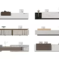 Modern Minimalist Reception Desks With White Brown Marble Surfaces And Decorative Plants