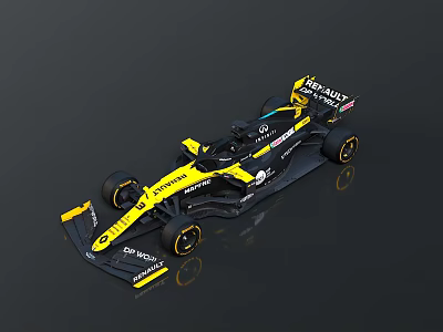 Yellow Black Renault Formula 1 Car With Aerodynamic Front Wing And Rear Spoiler 3d model