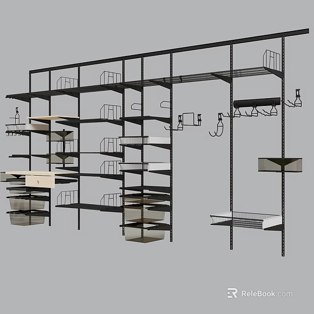 Sturdy Metal Frame Display Shelving With Multi layer Shelves Hooks And Storage Baskets 3d model