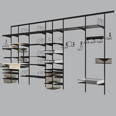 Sturdy Metal Frame Display Shelving With Multi layer Shelves Hooks And Storage Baskets 3d model