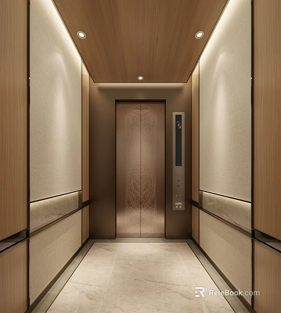 Luxury Modern Elevator Interior With Wooden Paneling And Soft Lighting Design 3d model 