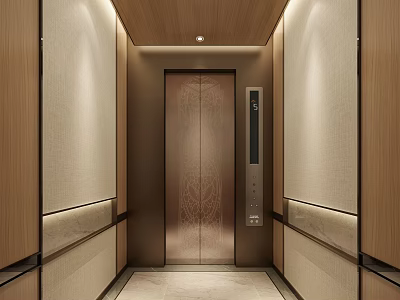 Luxury Modern Elevator Interior With Wooden Paneling And Soft Lighting Design 3d model
