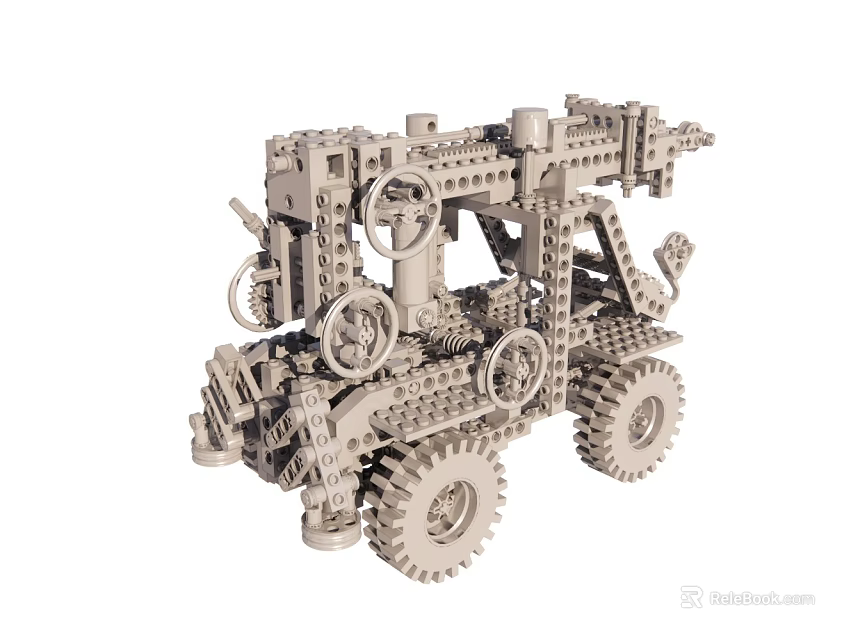 Intricate Building Block Vehicle With Mechanical Gears And Wheels Structure 3d model