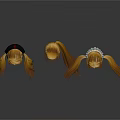 Children's Brown Pigtail Wigs With Black Hat And White Background Reflections