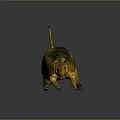 Golden Armadillo 3D Render With Shiny Metallic Shell On Dark Reflective Surface