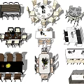 Different Dining Table Set Designs With Round Square Tables And Matching Chairs 3d model