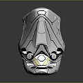 Sleek Modern Metallic Helmet Featuring Geometric Shapes and High Gloss Reflective Finish