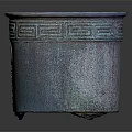 Dark Blue Metal Hardware Tools Storage Container With Decorative Patterns And Engraved Inscriptions 3d model