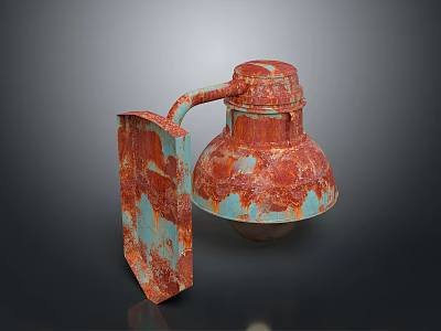 Vintage Rusty Industrial Style Wall Mounted Lamp With Peeling Red And Blue Paint 3d model