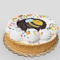 Cute Festive Cake With Whipped Cream Colorful Sprinkles And Little Bee Design On Golden Tray