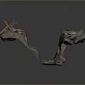 Detailed Terrain Model With Broken Wooden Structures Green Fence And Scattered Stones