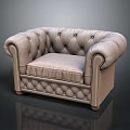 Elegant Classic Single Seater Sofa With Tufted Leather Rolled Arms And Wooden Legs