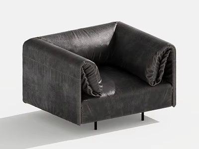 Black Leather Single Sofa Modern Design With Armrest And Slim Metal Legs 3d model