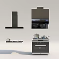 Different Modern Kitchen Appliances Featuring Range Hood Cooktop And Oven Units