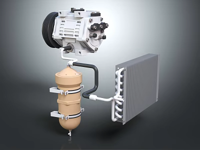 Mechanical Structure With Motor Brown Cylindrical Part Connecting Pipes And Heat Sink 3d model