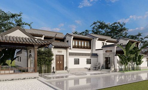 Chinese style double-family villa residence 3d model